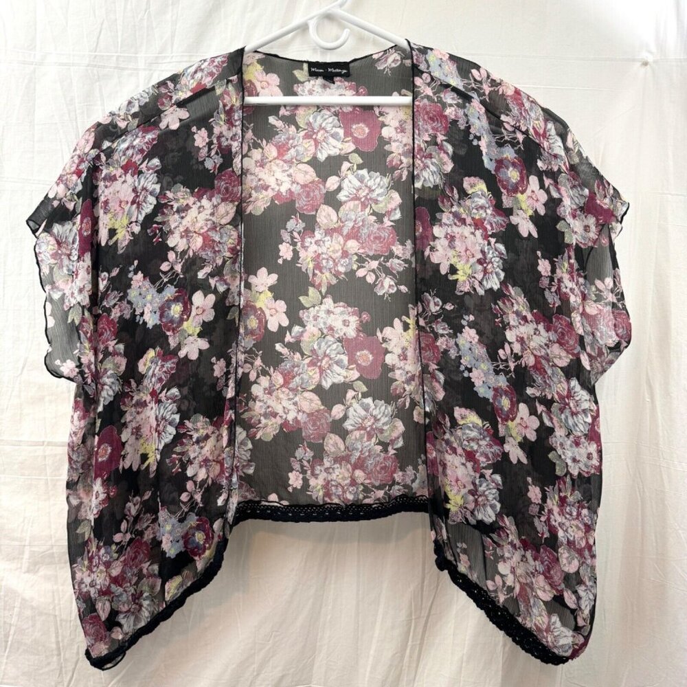 Kimono Style Open Sheer Cover Up Women S Black Floral Mason Mackenzie